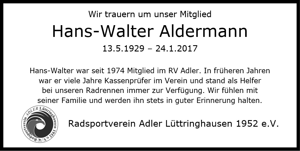 Todesanzeige Hans-Walter Aldermann